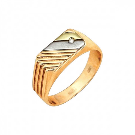 Кольцо-печатка из золота с фианитом