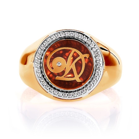 Т182044051-01 мужское золотое кольцо с эмалью и фианитами