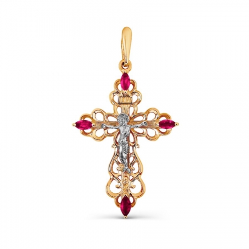 Крестик из красного золота с рубинами