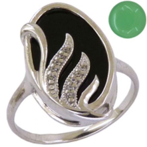 Женское кольцо из серебра 925 пробы с нефритом и фианитами