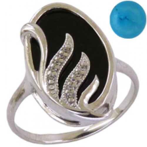 Женское кольцо из серебра 925 пробы c бирюзой и фианитами