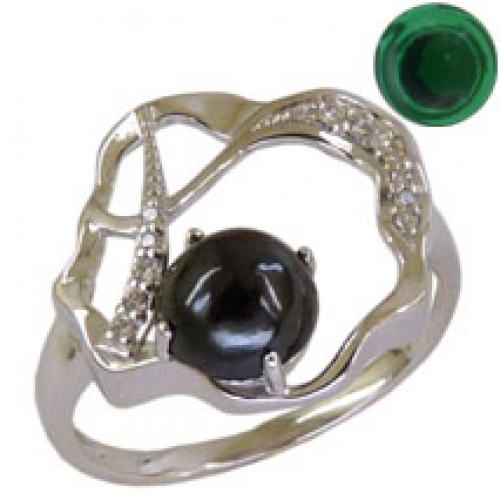 Женское кольцо из серебра 925 пробы c малахитом и фианитами