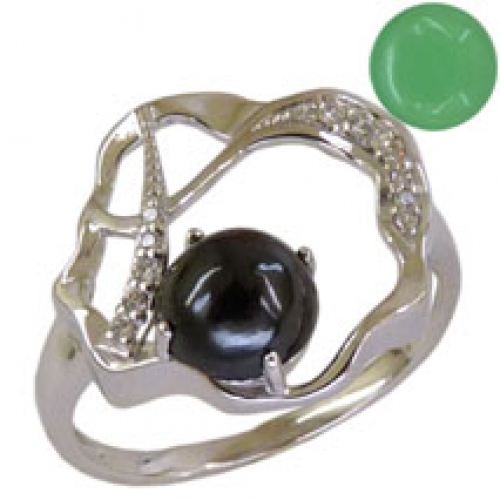 Женское кольцо из серебра 925 пробы с нефритом и фианитами