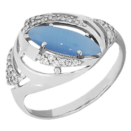 Женское кольцо из серебра 925 пробы c кошачим глазом и фианитами