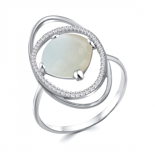 Женское кольцо из серебра 925 пробы c лунным камнем и фианитами