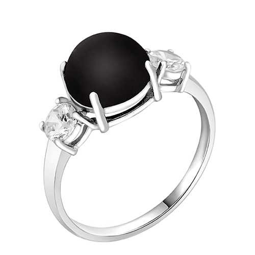 Женское кольцо из серебра 925 пробы с ониксом и фианитами