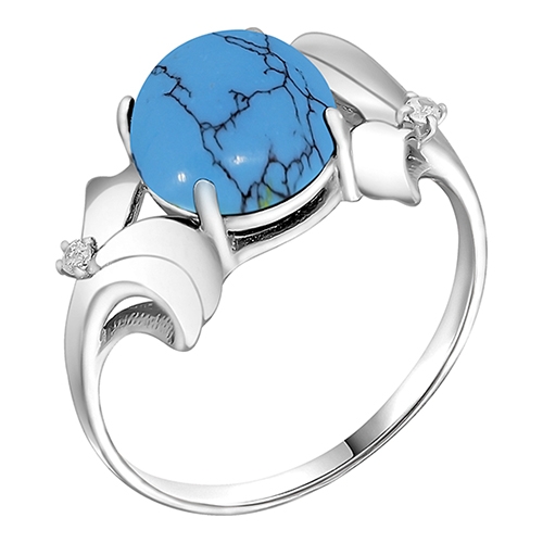 Женское кольцо из серебра 925 пробы c бирюзой и фианитами