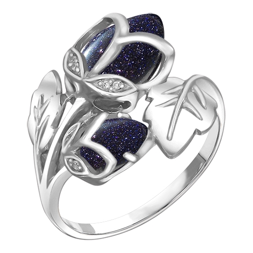 Женское кольцо из серебра 925 пробы c авантюрином и фианитами