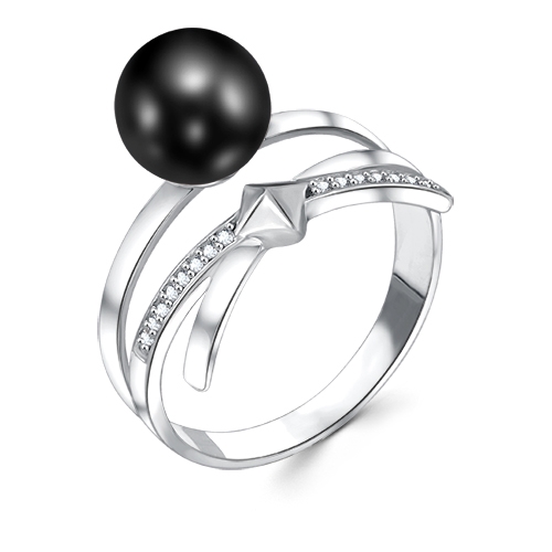 Женское кольцо из серебра 925 пробы c жемчугом и фианитами