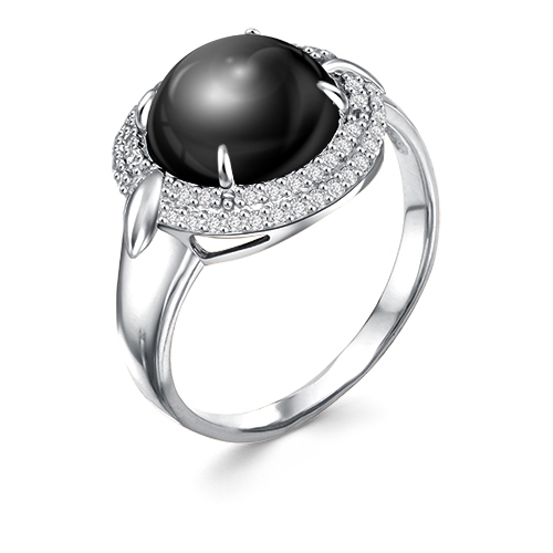 Женское кольцо из серебра 925 пробы с ониксом и фианитами