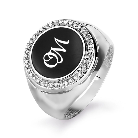 Т382044051 мужское кольцо из белого золота с эмалью и фианитами