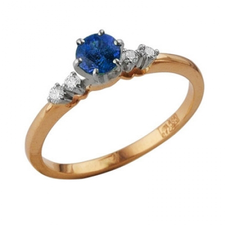 Т-12871 золотое кольцо с сапфиром и бриллиантами