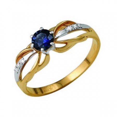Т-12833 золотое кольцо с сапфиром и бриллиантами