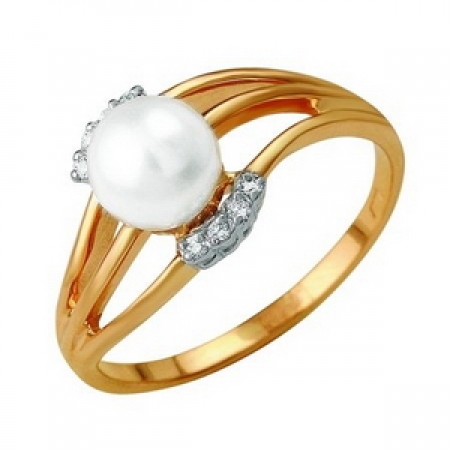 Т-13058 золотое кольцо с жемчугом и бриллиантами