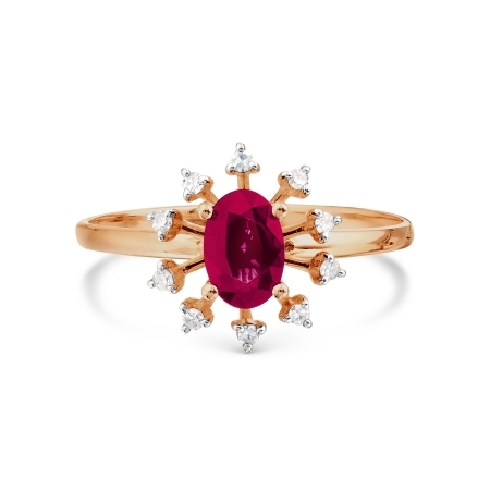 Т141018062 золотое кольцо с рубином и бриллиантами