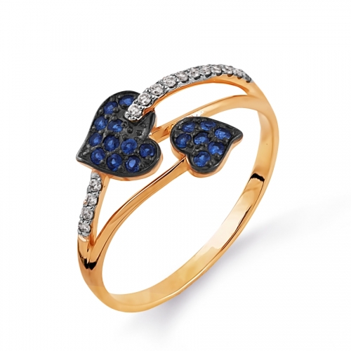 Ювелирный завод Топаз Золотое кольцо Листья с сапфирами, бриллиантами