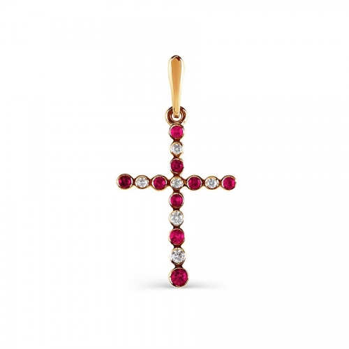 Золотой крестик с рубином и бриллиантом