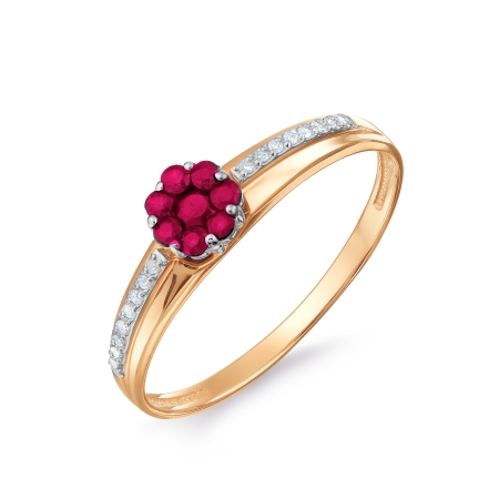 Т131017697-01 золотое кольцо с рубинами и бриллиантами