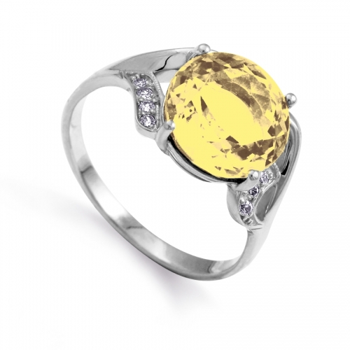 Кольцо из белого золота с цитрином и фианитами