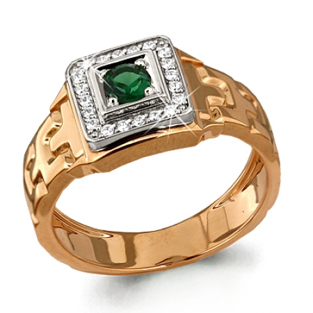 Т-23253 мужское золотое кольцо с изумрудом, бриллиантом
