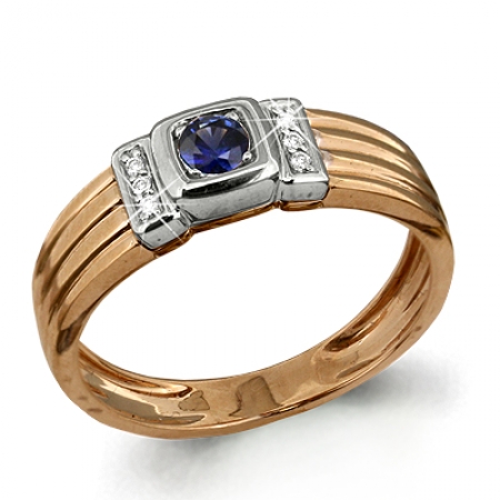 Т-22138 мужское золотое кольцо с сапфиром, бриллиантом