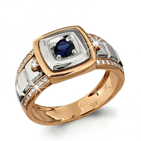 Т-22137 мужское золотое кольцо с сапфиром, бриллиантом