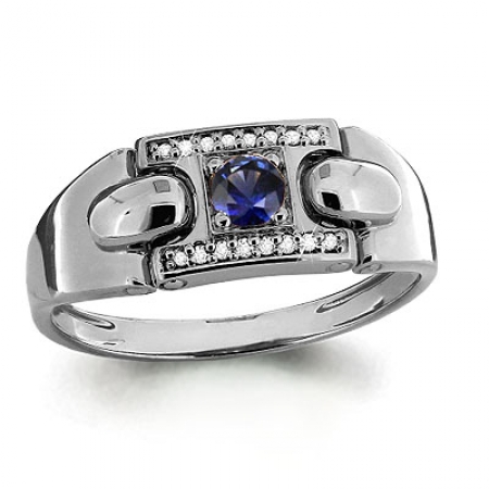 Т-22144 мужское золотое кольцо с сапфиром, бриллиантом