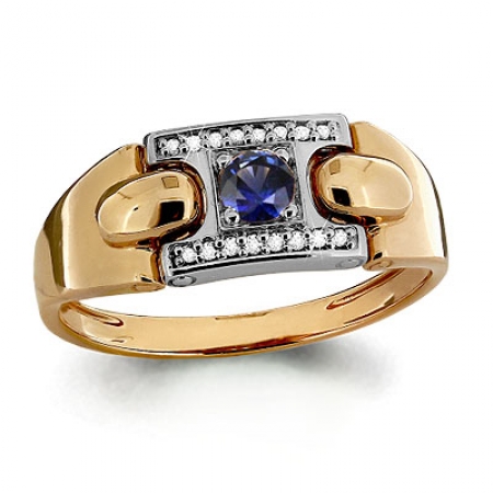 Т-22143 мужское золотое кольцо с сапфиром, бриллиантом