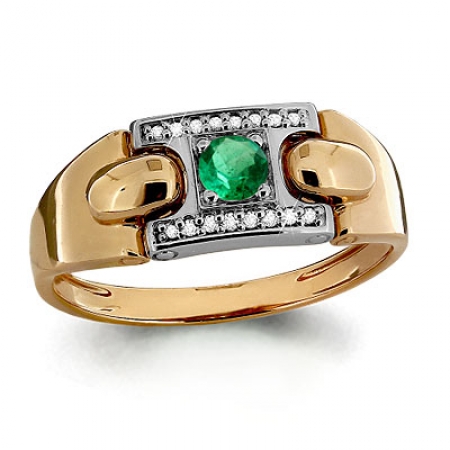 Т-23254 мужское золотое кольцо с изумрудом, бриллиантом