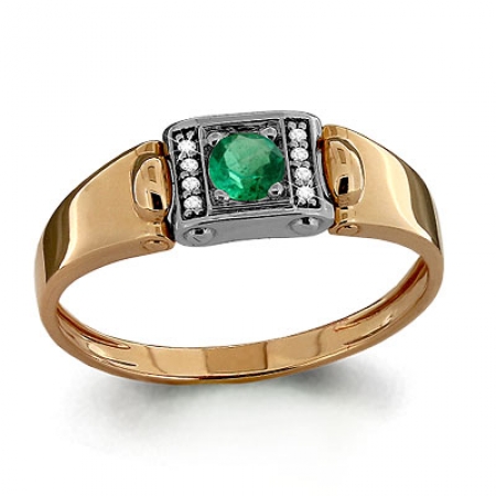 Т-23251 мужское золотое кольцо с изумрудом, бриллиантом