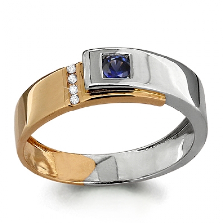 Ювелирная компания «ТИТУЛ» Золотое кольцо Геометрия с сапфиром, бриллиантом