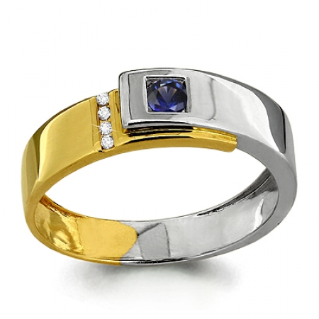 Ювелирная компания «ТИТУЛ» Золотое кольцо Геометрия с сапфиром, бриллиантом