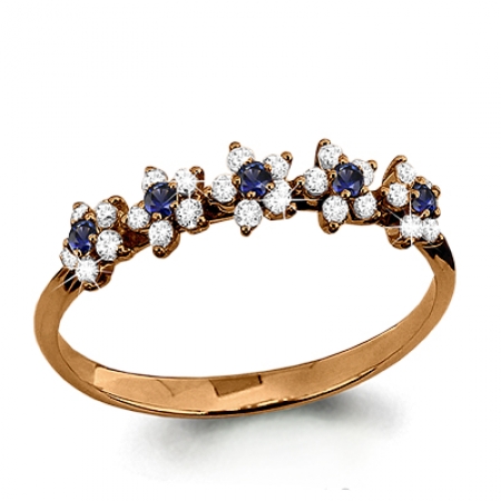Ювелирная компания «ТИТУЛ» Золотое кольцо в виде цветов с сапфиром, бриллиантом
