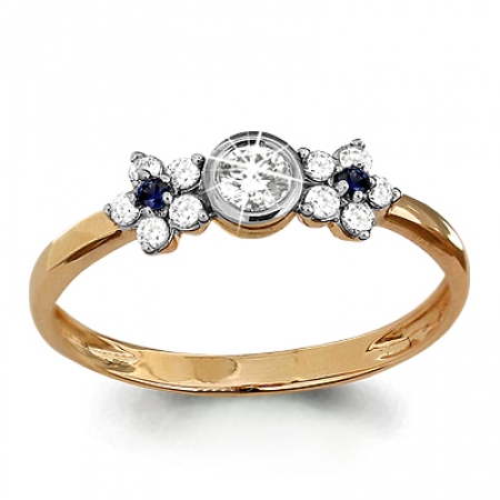 Ювелирная компания «ТИТУЛ» Золотое кольцо Цветы с сапфиром, бриллиантом