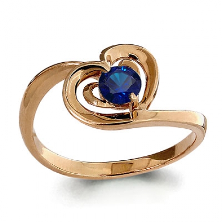 Ювелирная компания «ТИТУЛ» Золотое кольцо в виде сердца с сапфиром