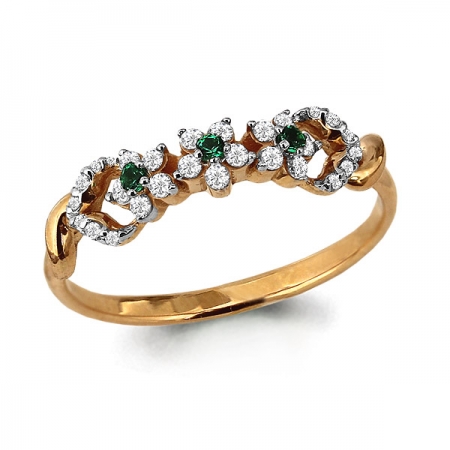 Ювелирная компания «ТИТУЛ» Золотое кольцо Цветы с изумрудом, бриллиантом