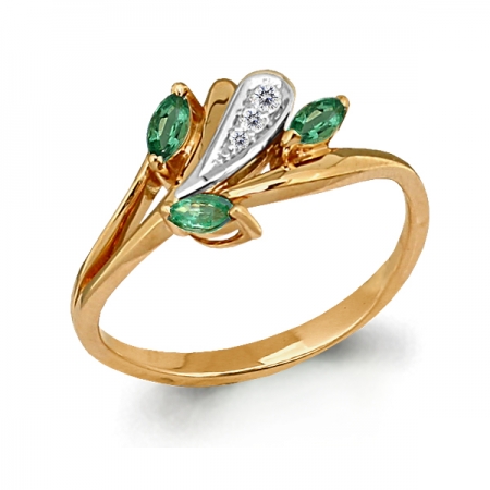 Ювелирная компания «ТИТУЛ» Золотое кольцо Растение с изумрудом, бриллиантом
