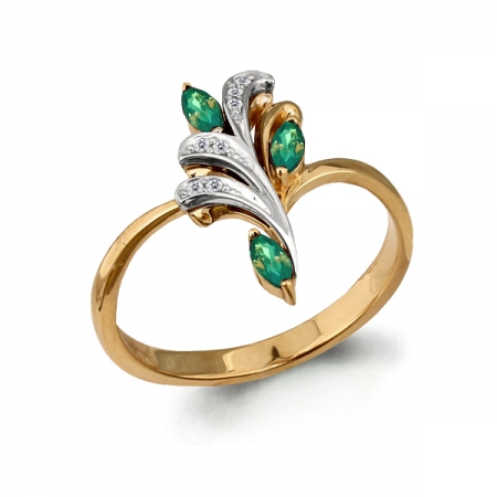 Ювелирная компания «ТИТУЛ» Золотое кольцо Растения с изумрудом, бриллиантом