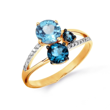 Т141016464 золотое кольцо с топазами, бриллиантами
