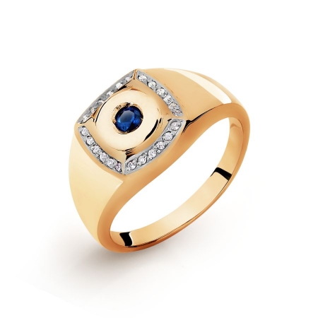 Золотое мужское кольцо с бриллиантами, сапфиром