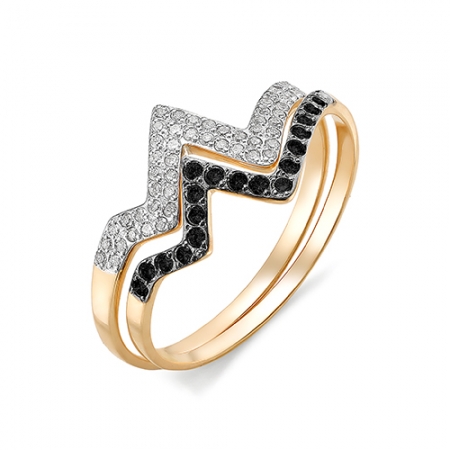 Женское золотое кольцо с черным и бесцветным бриллиантом