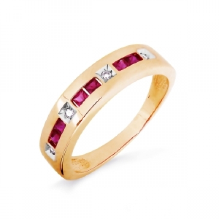Т141016255-01 золотое кольцо с рубинами, бриллиантами