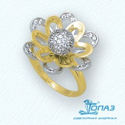 Кольцо Цветок из желтого золота с фианитами