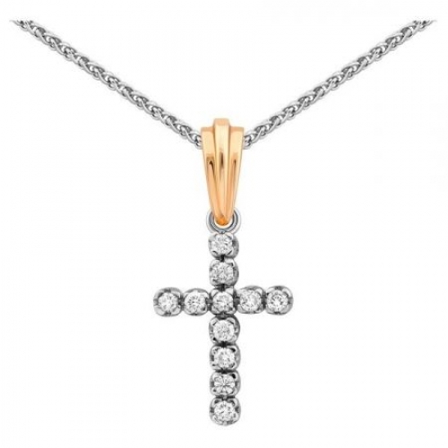 Колье крест из комбинированного золота с бриллиантами