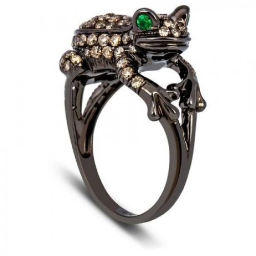 Кольцо с бриллиантами и зелёными гранатами из чёрного золота