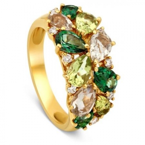 Кольцо из жёлтого золота с бриллиантами и полудрагоценными камнями
