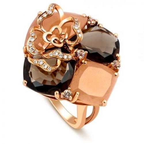 Кольцо с бриллиантами и полудрагоценными камнями из красного золота