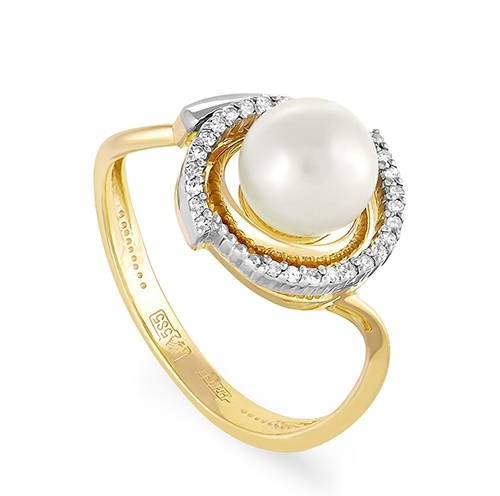Кольцо из белого золота с жемчугом и бриллиантами
