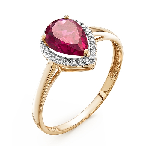 Кольцо из красного золота с рубином, бриллиантами