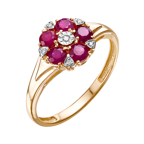 Кольцо из красного золота с рубинами и бриллиантами